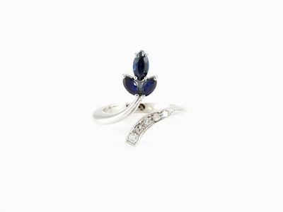 Anello in Oro Bianco, Diamanti e Zaffiri