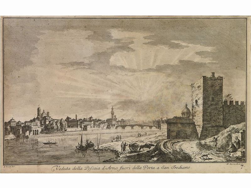 Michele Marieschi - Veduta della Pescaia D'arno Fuori della Porta a San Frediano da Giuseppe Zocc...