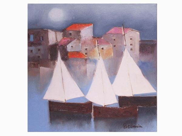Lido Bettarini : Nocturnal Seascape with Sailboats  - Auction Modern and Contemporary Art - II - Maison Bibelot - Casa d'Aste Firenze - Milano