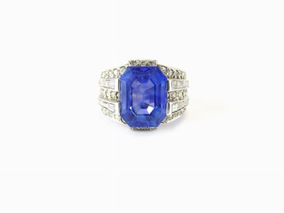 Anello Medetti in Platino, Diamanti e Zaffiro Naturale