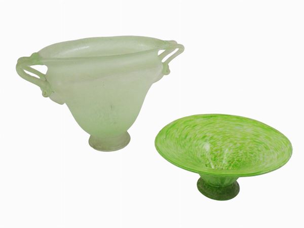 Two Light Green Glass Vases