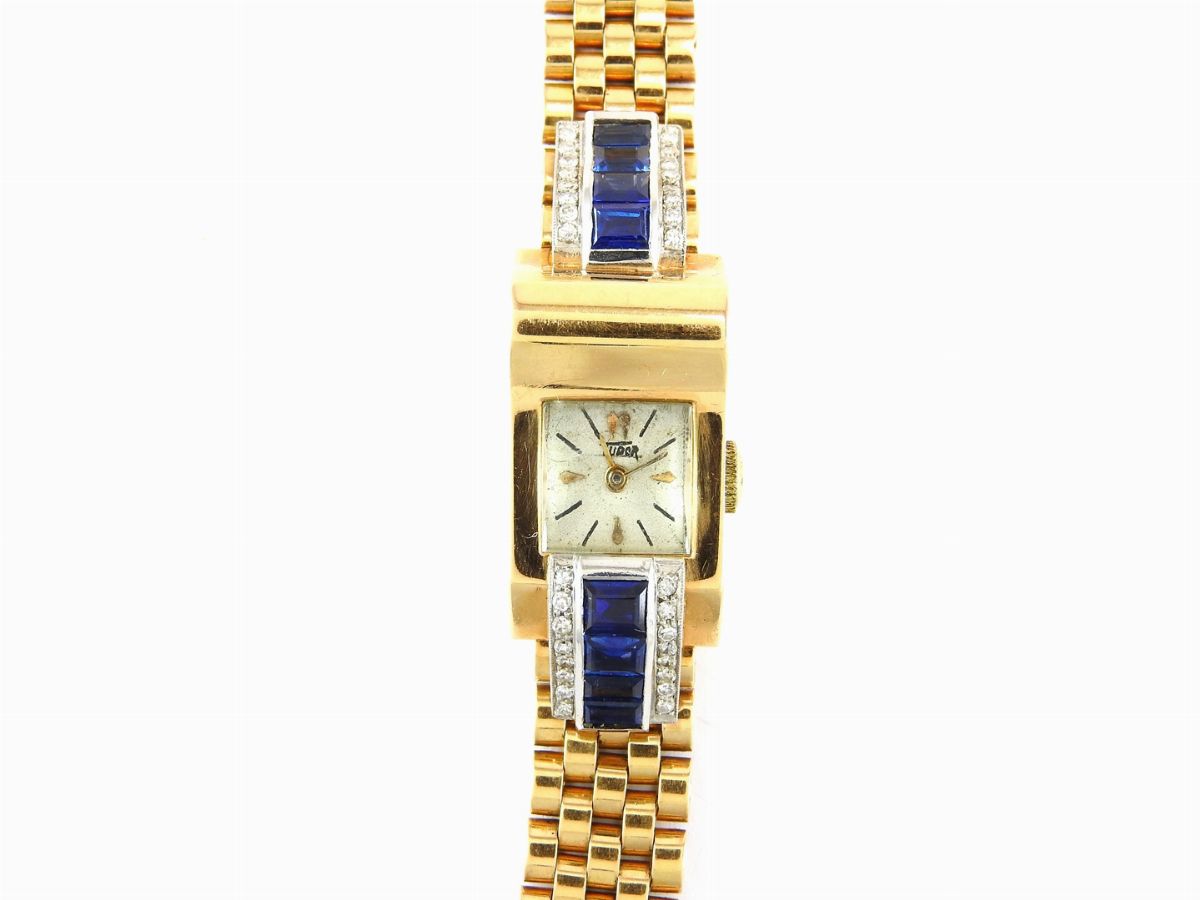 Orologio da Polso per Donna Tudor in Oro Giallo e Bianco, Diamanti e Zaffiri
