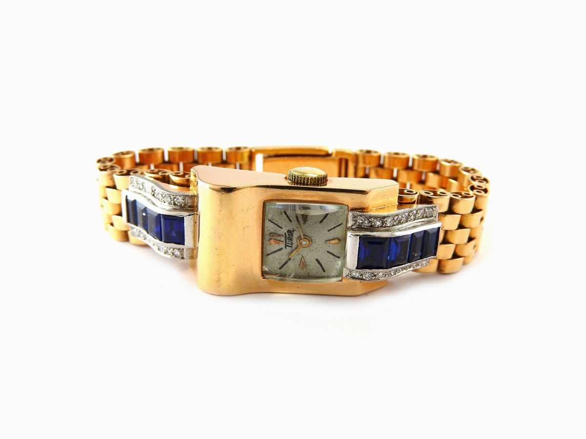 Orologio da Polso per Donna Tudor in Oro Giallo e Bianco, Diamanti e Zaffiri