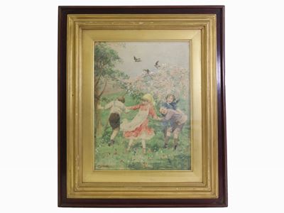 Paesaggio Primaverile con Bambini che Giocano