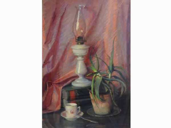 Pietro Dossola - Still Life woth Plant, Lamp and Coffee Cup