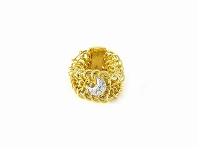 Anello in Oro Giallo e Bianco con Diamanti