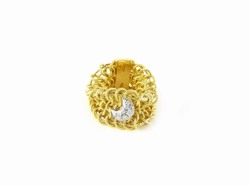 Anello in Oro Giallo e Bianco con Diamanti