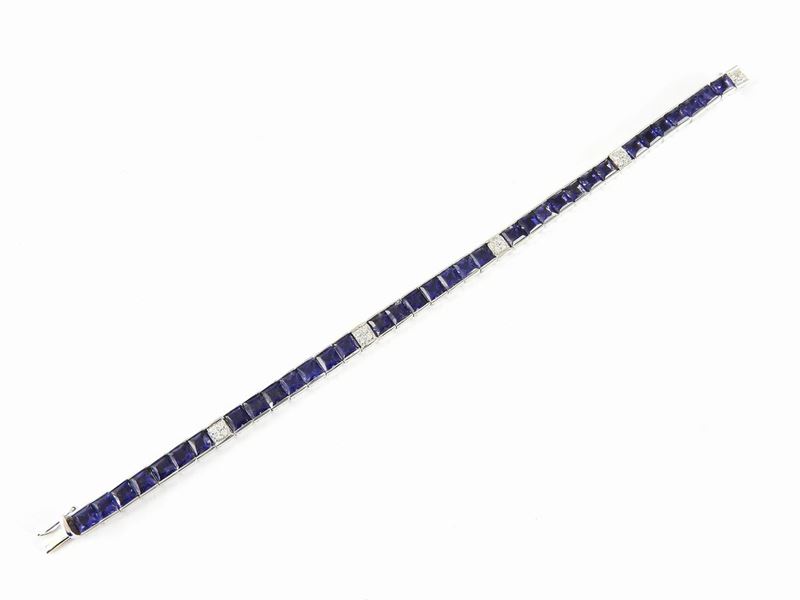 Bracciale in Oro Bianco, Diamanti e Ioliti