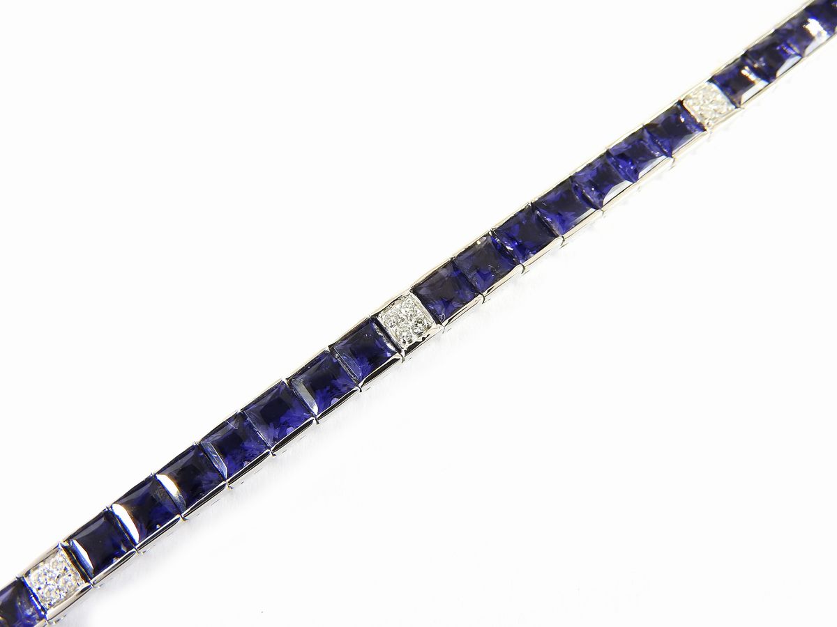 Bracciale in Oro Bianco, Diamanti e Ioliti