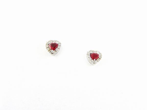 White gold earrings with diamonds and rubies