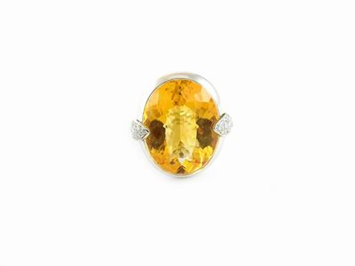 Anello in Oro Bianco, Diamanti e Quarzo Citrino