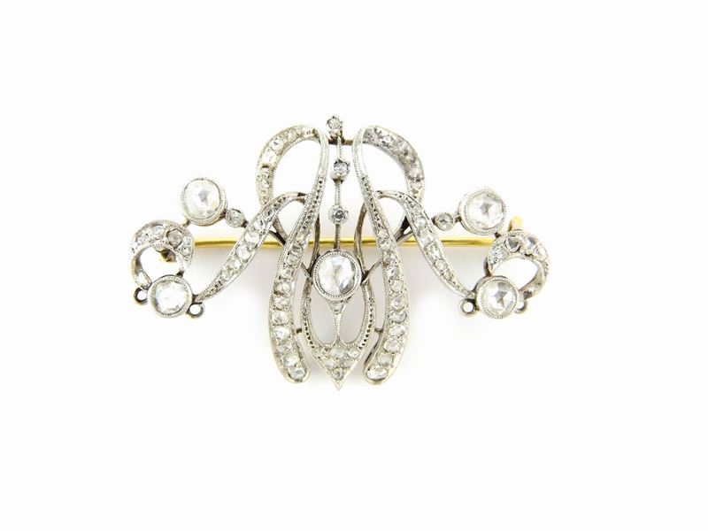 Spilla in Oro Giallo e Bianco con Diamanti