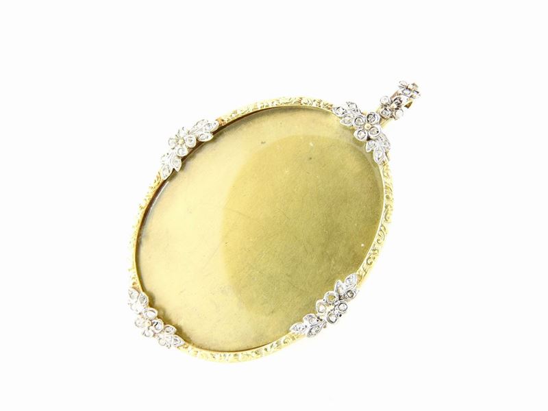 Pendente Portaritratti in Oro Giallo e Bianco con Diamanti
