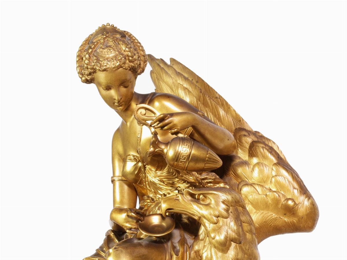 Importante Trittico da Camino in Bronzo Dorato e Alabastro