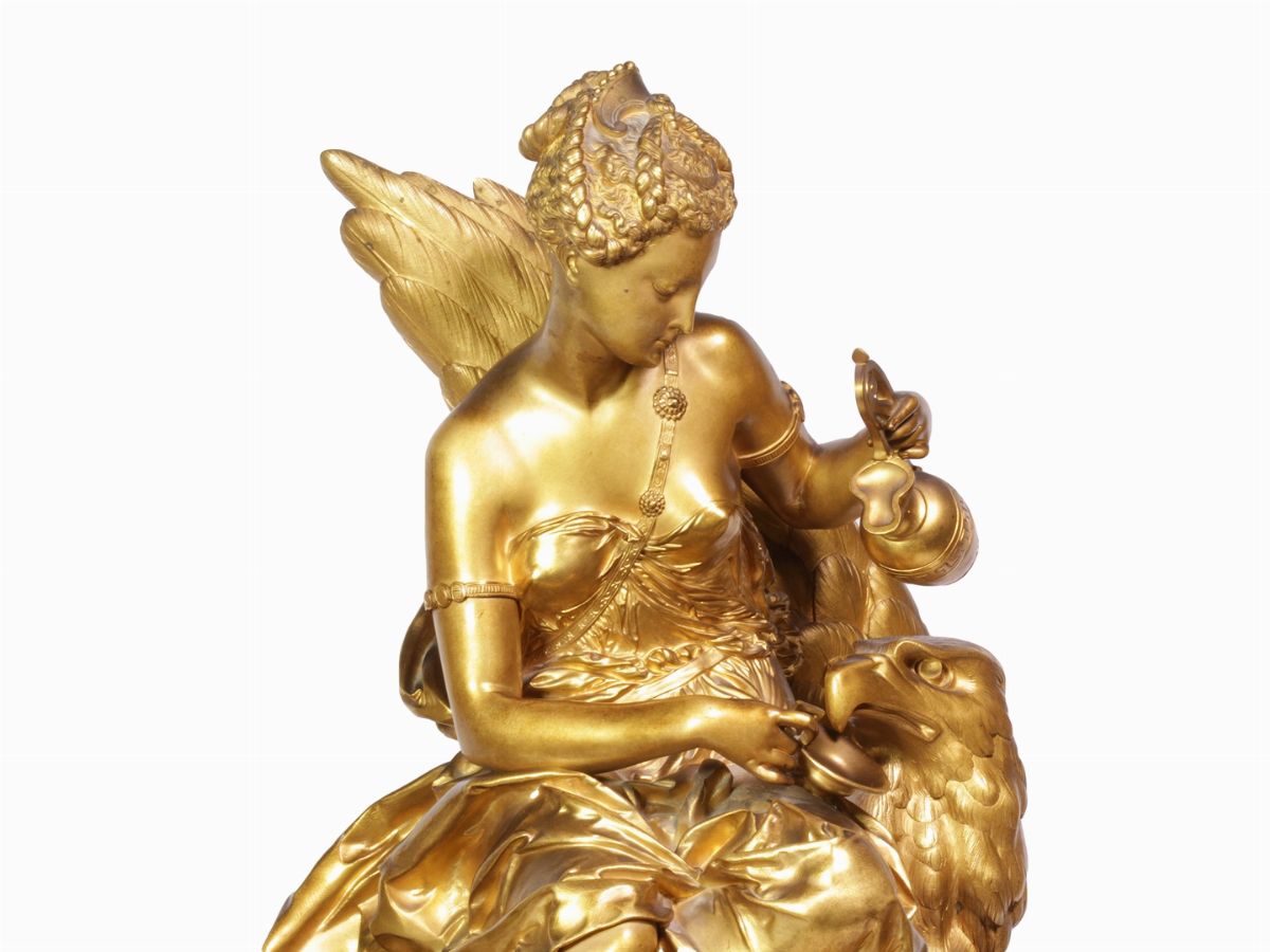 Importante Trittico da Camino in Bronzo Dorato e Alabastro