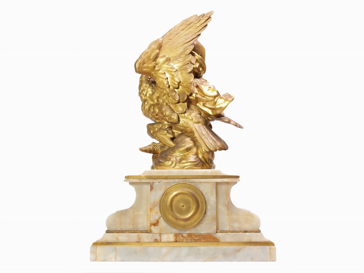 Importante Trittico da Camino in Bronzo Dorato e Alabastro