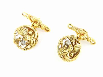 Gemelli Animalier in Oro Giallo e Diamanti