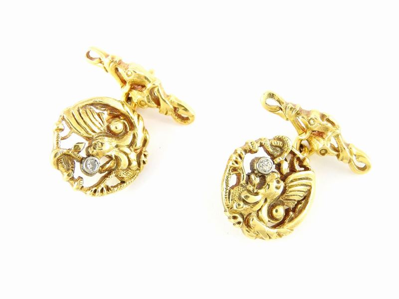 Gemelli Animalier in Oro Giallo e Diamanti
