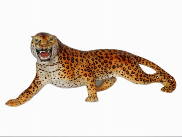 A Polychrome Ceramic Figure of a Leopard
