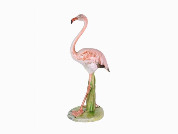A Polychrome Ceramic Figure of a Flamingo