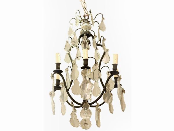 A Metal and Crystal Chandelier