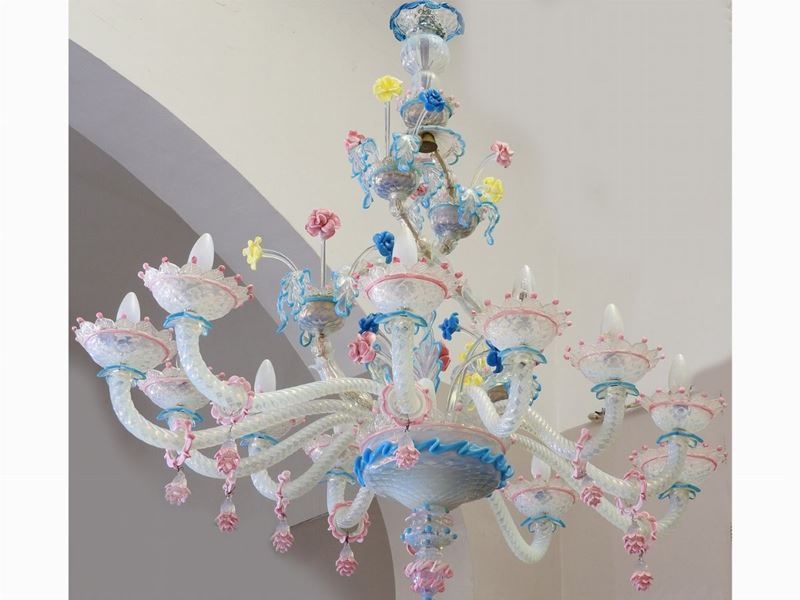 Lampadario in Vetro Soffiato Iridescente di Murano
