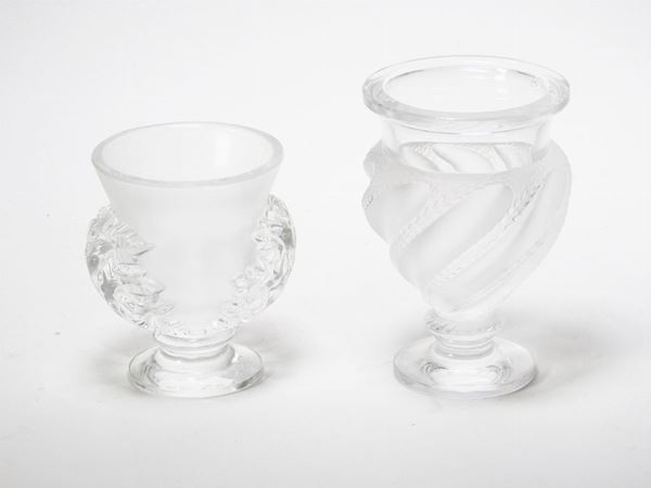 Two Satin Finish Clear Crystal Vases