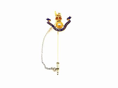 Spilla "regimental" in Oro Bianco, Giallo, Diamante e Smalti Policromi