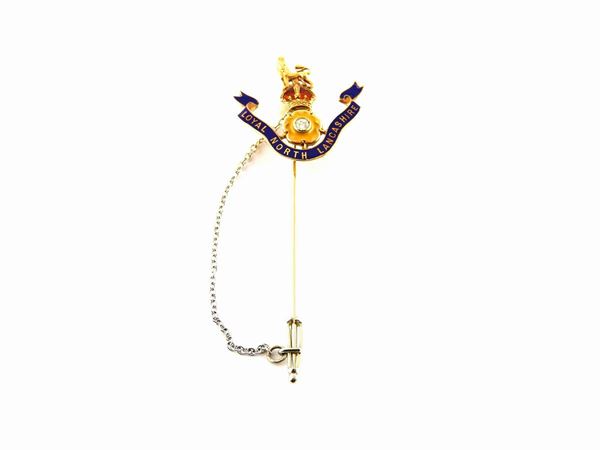 White and yellow gold "Regimental" brooch with diamond and multicoloured enamels