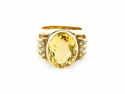 Anello in Oro Giallo 500/1000, Diamanti e Quarzo Citrino