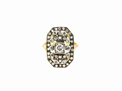 Anello in Oro Giallo e Argento con Diamanti