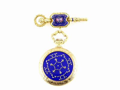 Spilla/pendente Orologio Onger in Oro Giallo e Smalti Policromi