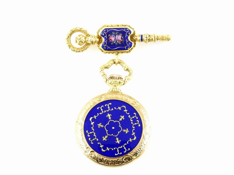 Spilla/pendente Orologio Onger in Oro Giallo e Smalti Policromi