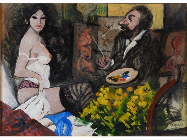 Fausto Maria Liberatore : The Painter and The Model  ((1922-2004))  - Auction Modern and Contemporary Art - II - Maison Bibelot - Casa d'Aste Firenze - Milano