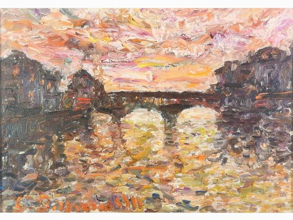 Guido Borgianni : View of The Ponte Vecchio in Florence  ((1915-2011))  - Auction Modern and Contemporary Art - II - Maison Bibelot - Casa d'Aste Firenze - Milano