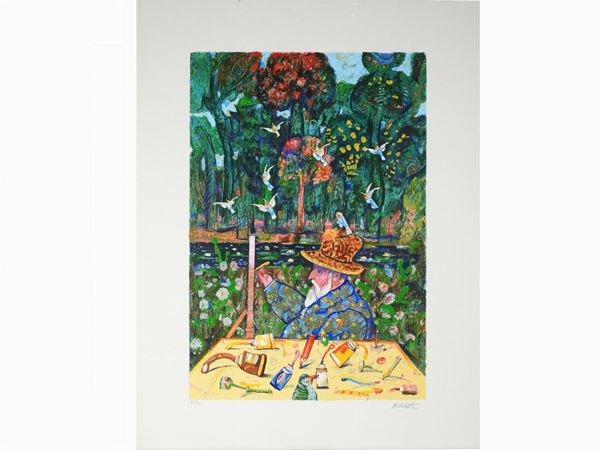 Antonio Possenti : Monet a Giverny  ((1933-2016))  - Asta Arte Moderna e Contemporanea / Una scelta di opere su carta dalla Collezione Vasile - II - Maison Bibelot - Casa d'Aste Firenze - Milano