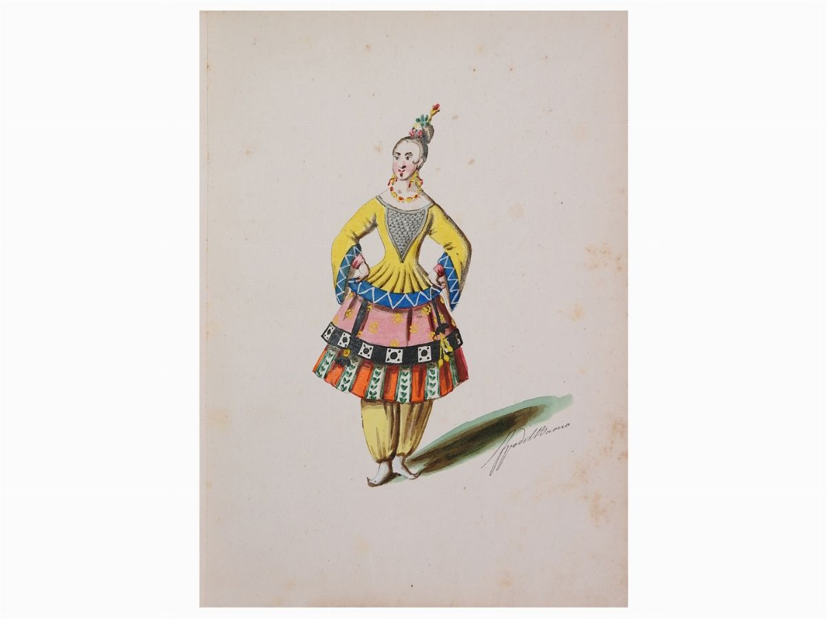 Filippo del Buono - Figurini per il Balletto il Gobbo del Giappone di Giovanni Briol