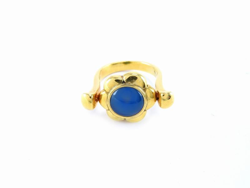 Anello in Oro Giallo e Agate Verdi e Blu