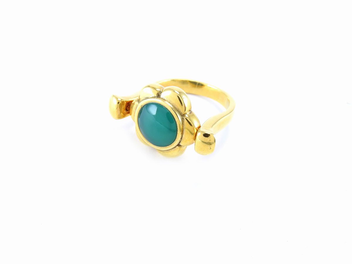 Anello in Oro Giallo e Agate Verdi e Blu