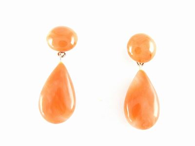 Orecchini Pendenti in Argento e Coralli Rosso Arancio