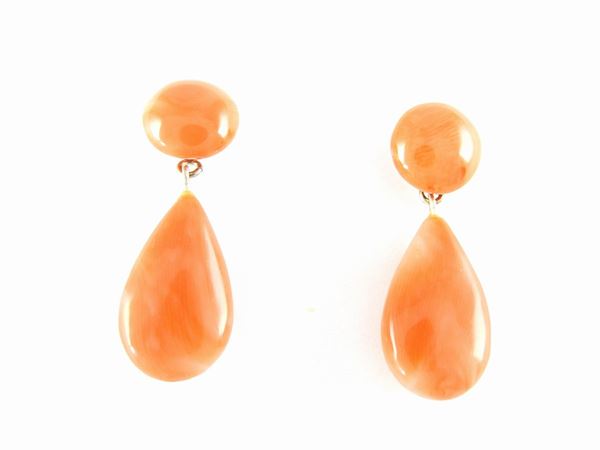Silver ear pendants with orange-red corals  - Auction Jewels - Maison Bibelot - Casa d'Aste Firenze - Milano