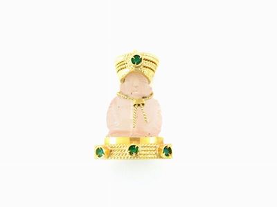 Pendente in Oro Giallo, Quarzo Rosa Lavorato e Agate Verdi
