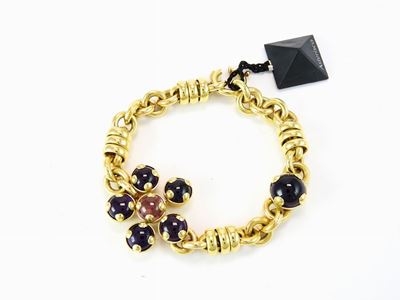 Bracciale "asterisco" in Oro Giallo, Quarzi Ametista e Tormalina Rosa