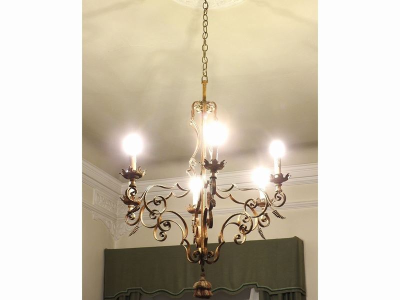 Lampadario in Metallo Dorato