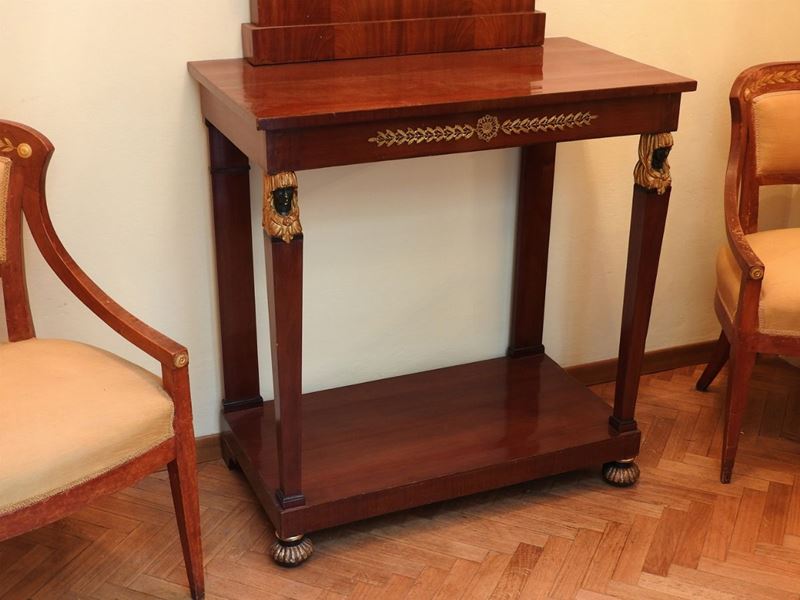Console Impiallacciata in Mogano