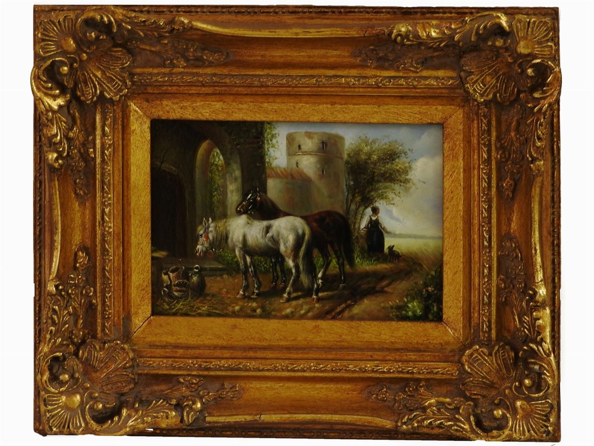 Vaso di Fiori, Paesaggio con Cavalli e Figura e Anatre