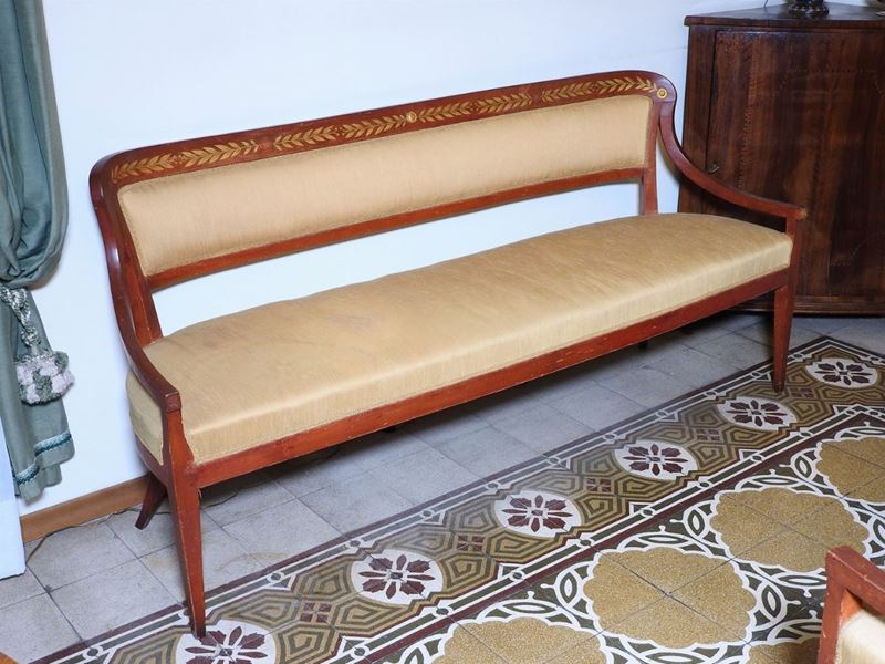 Divanetto in Legno Laccato Rosso