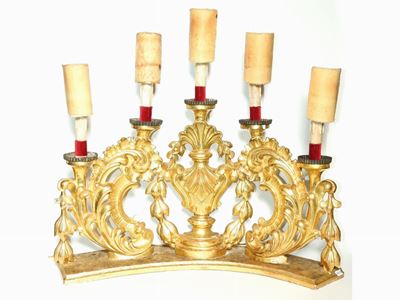 Candelabro da Altare in Legno Intagliato e Dorato