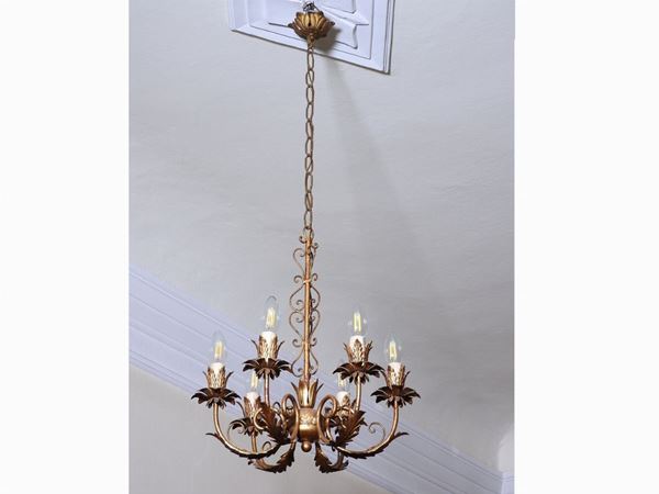Two Gilded Metal Chandeliers