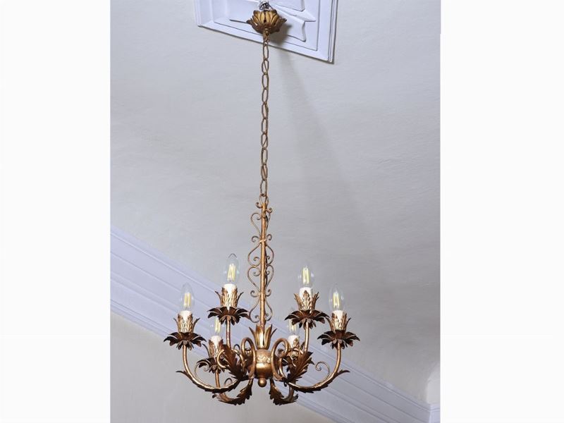 Lampadario in Metallo Dorato